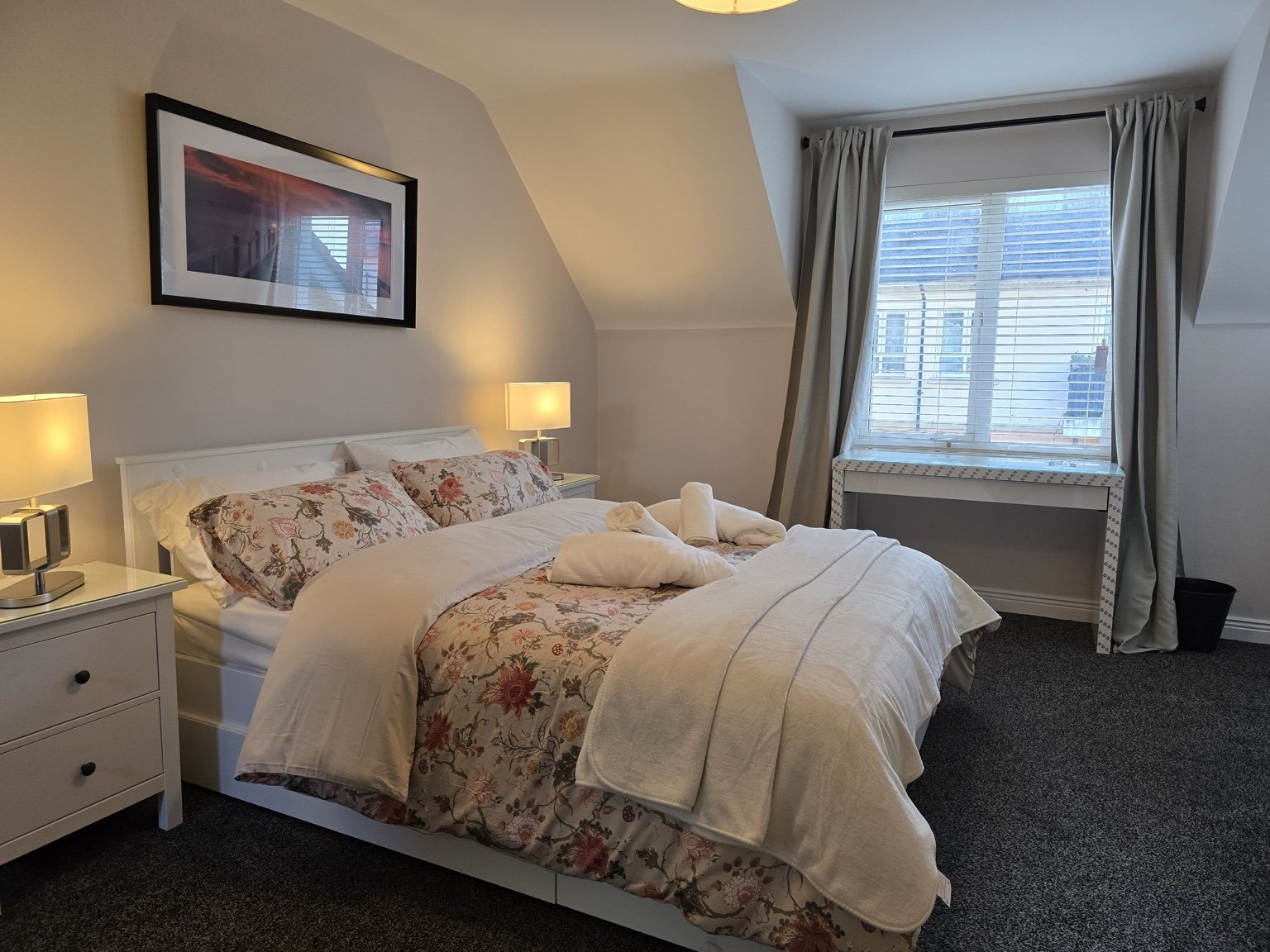 Master bedroom with comfortable bedding